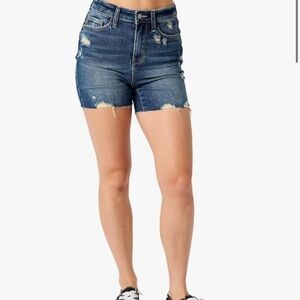 Judy Blue High Waist Mild Destroy Cut Offs Mid Lengths Shorts 1 XL